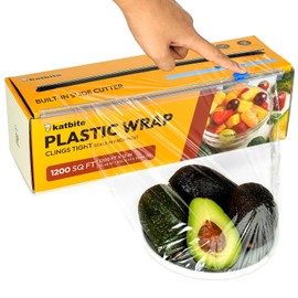 Katbite Plastic Wrap with Slide Cutter, 12 in x 1200 sq ft Cling Wrap
