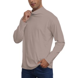 Mens Casual Mock Turtleneck T-Shirts Long Sleeve Thermal Stretchy Pullover Basic Lightweight Undershirt Sweater Tops Khaki