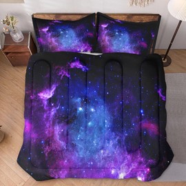WeCozy Twin Size Comforter Set with Pillowcase, Purple Blue Earth 2 Pcs Bedding for Kids and Adults, Galaxy Space Soft Comforter Set for Bedroom Bed Decor