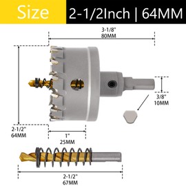 LCubro 2-1/2" (64mm) Hole Saw Heavy Duty Carbide 2-Pack Tungsten Carbide Tipped Hole Cutters cuts Stainless Steel, mild Steel, Iron, Copper, Brass, Plastic Titanium-Plated Pilot Drill Bits