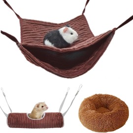 bangminda Small Animal Hammock Ferret Hammock Tunnel Cage Small Animal Cave for Chinchilla Hedgehog Guinea Pig Hideaway Toy Plush Pet Bed for Cage Rat Hamster (Brown)