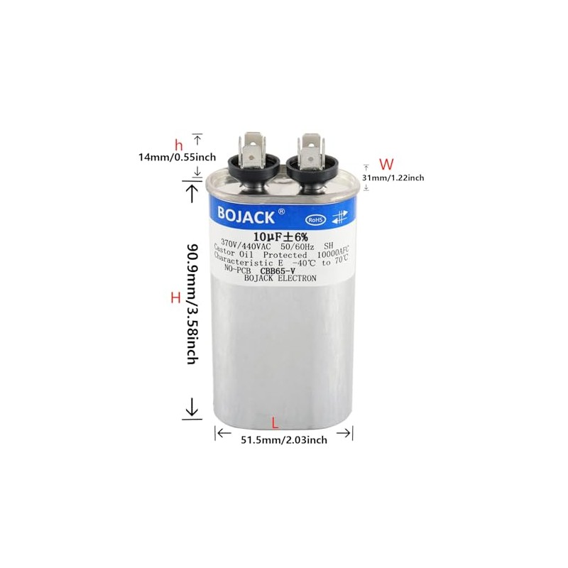 BOJACK 10 uF ±6% 10 MFD 370V/440V CBB65 Oval Run