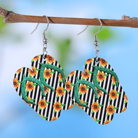 Mintolex Hawaiian Summer Earrings for Women Funny Double-sided Print Wood Beach Earrings for Luau Beach Hula Party Vocation Lightweight Tropical Flip-flops Shaped Holiday Drop Dangle Earrings Jewelry Gifts, 1 Pair Sunflowers