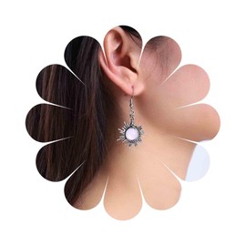 Allereya Vintage Moonstone Sun Drop Earrings Opal Moon Dangle Earrings Opal Sunburst Drop Earrings Silver Asymmetrical Earrings Jewelry for Women and Girls