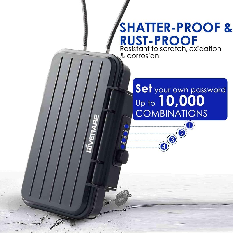 Portable Lock Box, 4-Digit Combination Safe Boxes with Detachable Cable,