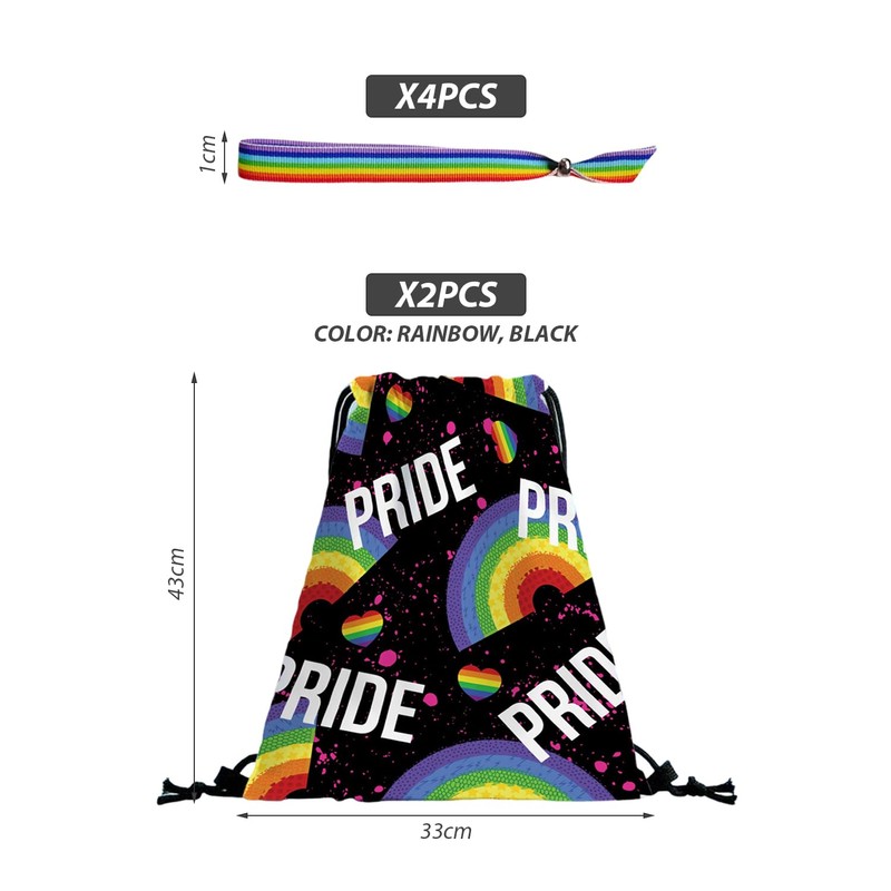 2 Pieces Drawstring Bags, 4 Pieces Wristbands, Rainbow Backpack, Item
