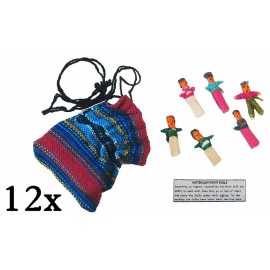 12x Pouches of 6x Worry Dolls - Hand Made in Guatemala - 12 Trouble Doll Bags