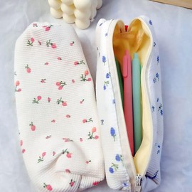 Lovely Small Floral Prints Pencil Case Cotton Zipper Pen Pouch Pencil Stationery Case Comsmetic Makeup Bag for Girls Women, Girl's Stationery Storage Bag 2-Pack (Style 1, One size)