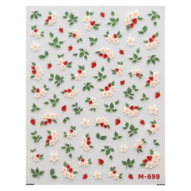 YUYUDEHM Strawberry Flower Nail Stickers for Nail Art 5D Embossed Nail Decals Self Adhesive Stickers for Nails Decoration