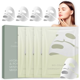 NUOWEI Bio Mascarilla Colageno, 4 Piezas Mascarilla de Colageno, Bio Collagen Face Mask Puede Mejorar La Elasticidad De La Piel y Mejorar La Opacidad, Bio-Collagen Deep Mask, Collagen Overnight Mask