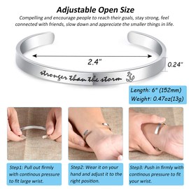 CERSLIMO Friendship Bracelet for Womens - Inspirational Friendship Gifts for Best Friend, Motivational Cuff Bangle for Sister Teacher Gifts Bracelet Birthday Christmas Gifts, Stronger Than The Storm