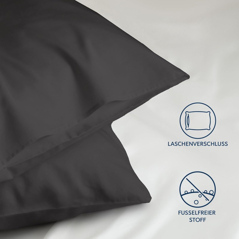 Dreamzie Pillowcase, 40 x 60 cm, Dark Grey, Set of