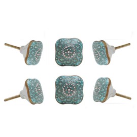 TRINCA-FERRO Set of 6 Ceramic Reggane Square Knob Kitchen Cabinet Cupboard Door Dresser Wardrobe and Drawer Pull for Bathroom | Bedroom | Office | Kitchen