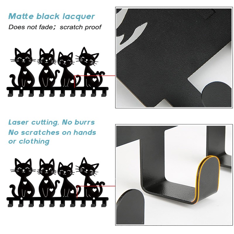 SUPERDANT Cat Metal Key Holder Cartoon Kitten Decorative 10 Hooks