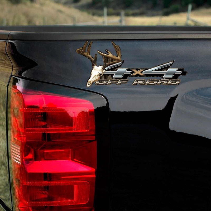 4x4 Camouflage Whitetail Deer Hunting Truck Decal Set Natural Skull