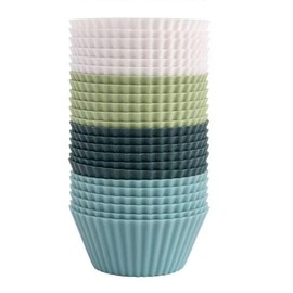 Made4UBakeware 12PCS Muti-Coloured Cupcake/Multipurpose Silcone Reusable, Non Stick, Molds, BPA Free. (White,Green,Blue,Navy)