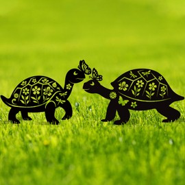 MorningRo 2 Pcs Tortoise Metal Garden Stakes Decor Black Tortoise Silhouette Statues Garden Decor for Outside Outdoor Decor, Yard, Patio, Lawn Ornaments