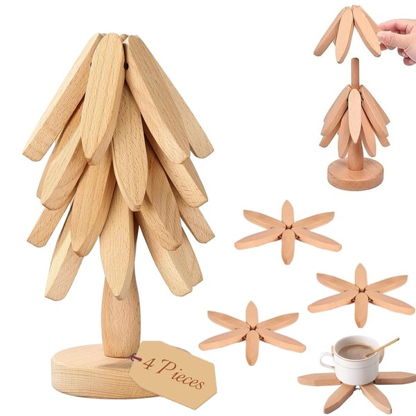 Xurise Wooden Trivets for Hot Dishes， Flower Shape Trivet Set,Trivets