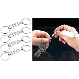 Semptec Urban Survival Technology Keychain: Set of 4 Metal Key Fobs with Quick Easyclip Mechanism (Key Ring Clip, Key Chain Systems, Individually Removable), silver