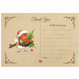 Artstore Vintage Fun Robin Christmas Thank You Note Cards With White Envelopes - Pack of 20