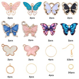 SUNNYCLUE 1 Box DIY 10 Pairs Gold Plated Enamel Butterfly Dangle Earrings Jewelry Making Starter Kit with Instruction for Girls Women Jewelry Making Supplies