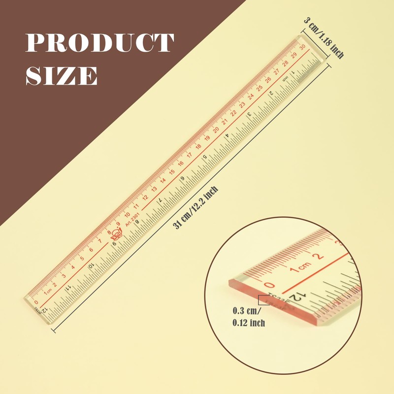 BAYTORY 6 Pieces Clear Plastic Rulers 12 Inch Transparent Acrylic