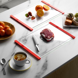 Tempered Glass Cutting Board with Drain Groove - Food Grade, Non-Slip, Easy Clean, Dishwasher Safe (Red -16 * 12 ins)