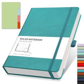 RETTACY Lined Journal Notebook - A5 Note Book Hardcover Notepad 192 Numbered Pages for Writing,100gsm Lined Paper, Leather Hardcover, for Women Men Work Office School,14.5 x 21cm - Cyan