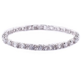 RIZILIA Eternity Tennis Bracelet [18cm/7inch] with Round Cut Gemstones CZ [White Topaz] in 18K White Gold Plated, Simple Modern Elegance