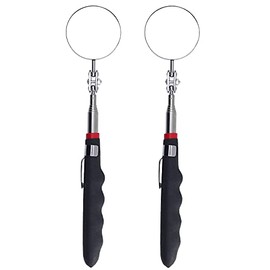 EDOBLUE 2-Inch Circular Telescopic Inspection Lens Black 2 Packs Extends Up to 24.5 Inches，Fault Check Telescopic Mirror Inspection Mirror 360 Rotatio Round Mirror with Buckle Handle