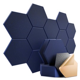 Dailycooper 12 Pack Self-adhesive Acoustic Panels 12" X 10" X 0.4" - Sound Proof Foam Panels with High Density, Stylish Hexagonal Design, Flame Resistant, Absorb Noise and Eliminate Echoes(Dark Blue)