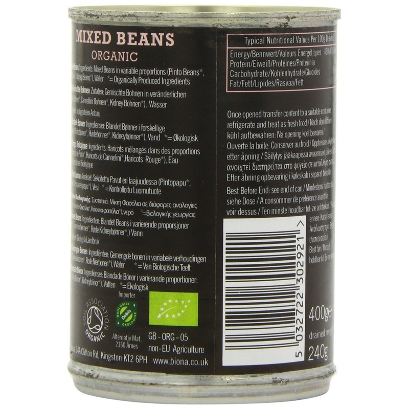 6 Pack of Gluten Free Biona Organic Mixed Beans 400