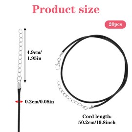 Mabor 20Pcs Black Necklace Cord, Leather Necklace Cord with Clasp Waxed Rope Necklaces for Pendants, Leather String for Jewelry Making Supplies