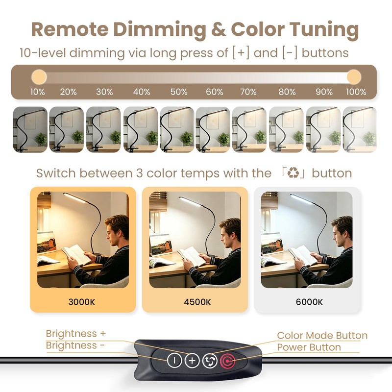 H HNMA HN LED Desk Lamp with Clamp for Reading,Nail