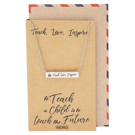 quan jewelry Teach Love Inspire Engraved Bar Necklace, Gifts for Teacher Appreciation, Virtual Thanksgiving Gift Ideas, comes with Inspirational Quote