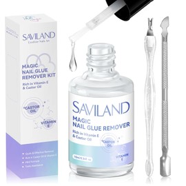 SAVILAND Nail Glue Remover: Quick Gel Glue Remover for Press On Nails Acrylic Removal Glue On Nails with Cuticle Pusher Castor Oil Vitamin E Manicure Fork Easy to Use Home Salon