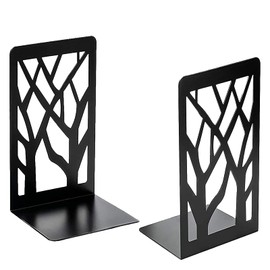 MSDADA Bookends Metal Black Book Holder Shelf, Bookend Holder with Non-Slip Book Stoppers for School Home Office (1 Pair Black)