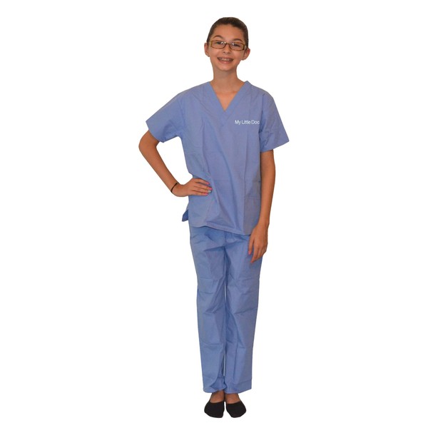 Custom Ceil Blue Kids Scrubs with Embroidered Name Size 12/14