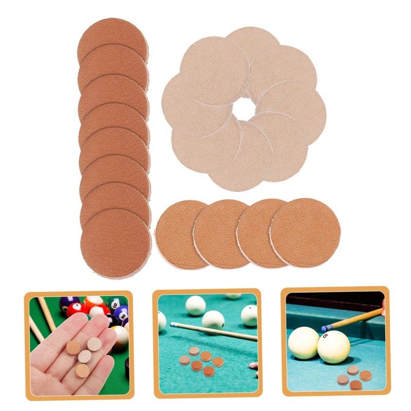 KOMBIUDA Leather Billiard Tips 30pcs Pool Replacement Tips Billiard Necessities