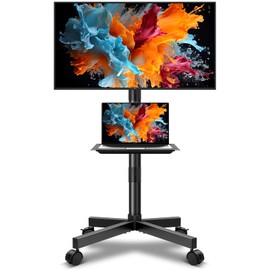 WKWKER Mobile TV Cart Rolling TV Stand for 23-65 Inch LCDLED Flat Panel Curved Screen TVs up to 88lbs Height Adjustable Shelf Portable Floor TV Stand with Wheels Rolling Floor Stand Max VESA 400X400mm