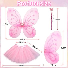 Fairy Wings Costume Kids, Fairy Costume Fancy Dress Up Tutu Skirt Fairy Costume Fairy Butterfly Wings Set Dress Tulle Costume Fairy Wing Fairy Wands Hairband for Party Cosplay Dress Up (2-10 Years)