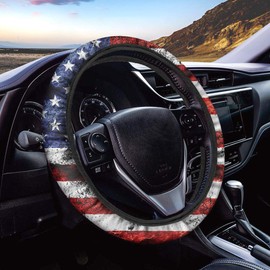 GePrint 15 Inch Steering Wheel Cover for Car Interior Decor,American Flag Design Steering Wheel Cover Protector for SUV Truck Sedan Vans 14-15 Inch