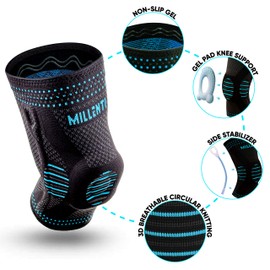 Millenti Knee Brace Compression Sleeve - Side Stabilizers & Patella Gel Pad for Targeted Knee Support - Running, Soccer, Basketball, Gym, Arthritis, ACL, Meniscus Tear (Single) (Extra Large)