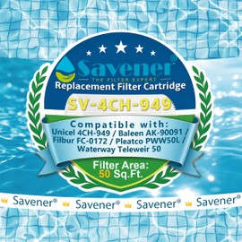 Savener® 4CH-949 Hot Tub Spa Filter Cartridge, Compatible with FD2007, PWW50L, FC-0172, FIL50-5D13H15FCT-3, FIL11100208, 817-4050, Teleweir 50, AK-90091, SD-01143, 200702, 50 Sq. Ft, 4 Pack