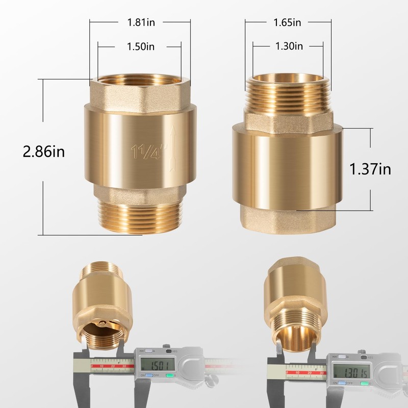 1-1/4 Inch Brass Check Valve, One-Way Non Return In Line