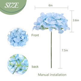 Auihiay 46 PCS Hydrangea Artificial Flowers Silk Hydrangea Heads with Stems, Bule Artificial Hydrangea Flowers for DIY Wedding Centerpiece, Garden, Home, Party, Baby Shower Decor