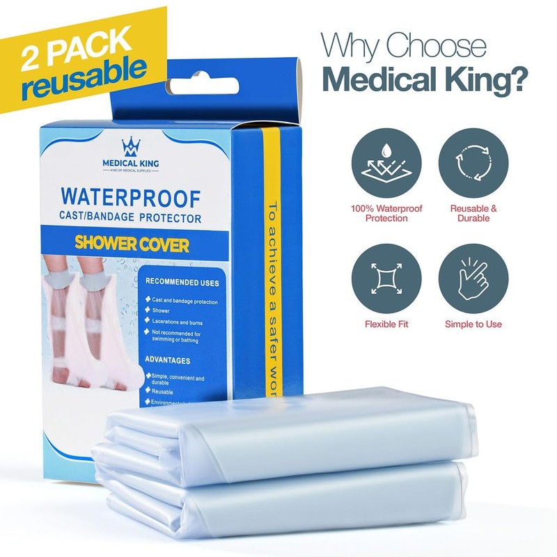 Medical king 100% Waterproof Cast Covers for Shower Leg 2pk