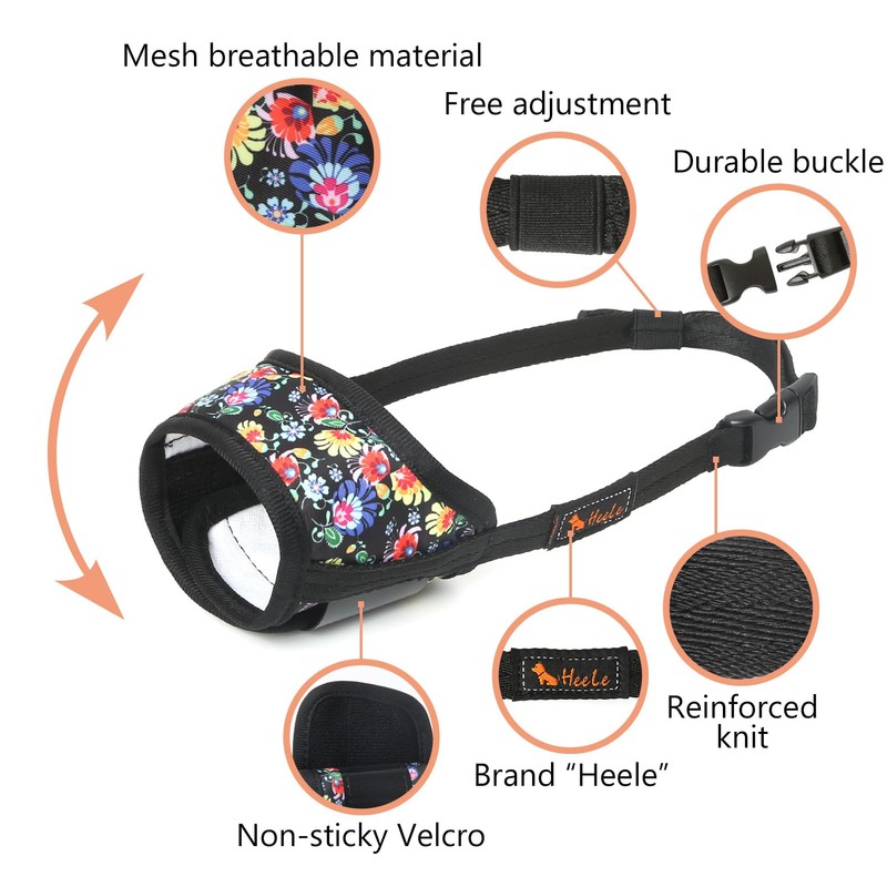 HEELE Dog Muzzle, Soft Nylon Breathable Muzzle with Vivid Prints