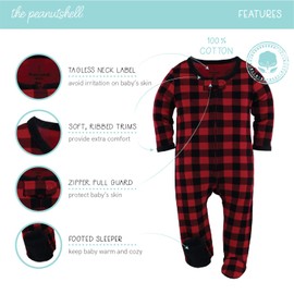 The Peanutshell Footed Baby Sleepers for Boys or Girls, Buffalo Plaid & Woodland, 3 Pack Set (3 Month) Red