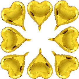 HADCKJA 8 Pcs Gold Heart Balloons Valentine's Day Birthday Party Decorations Foil Mylar Balloons Party Balloons Kit Wedding Themed Anniversary Party Supplies Decorations Romantic Party Favors Decor